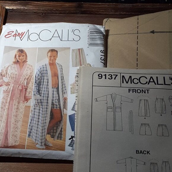McCalls Pattern 9137 Unisex Womens Mens Robe Shorts Accessories Z UNCUT XLG  XXL - Picture 5 of 9